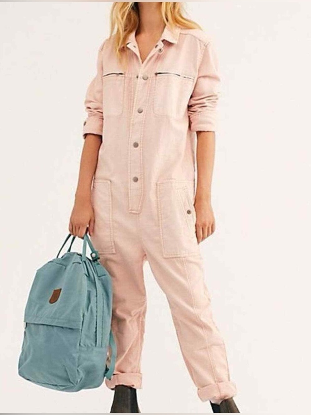 We the Free by Free People Distressed Pink Denim Boiler Utility Jumpsuit (XS)
